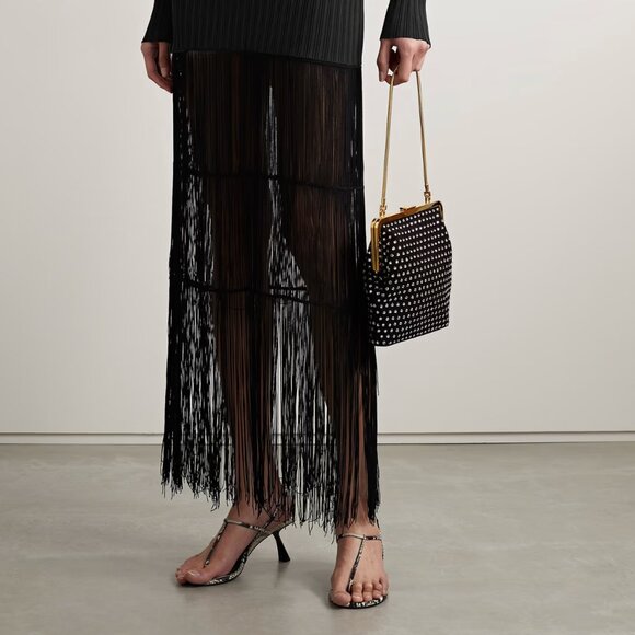Khaite Cedar Fitted Rib Maxi Midi Dress Mock Fringe Black Small, worn once $2400 - Picture 2 of 8